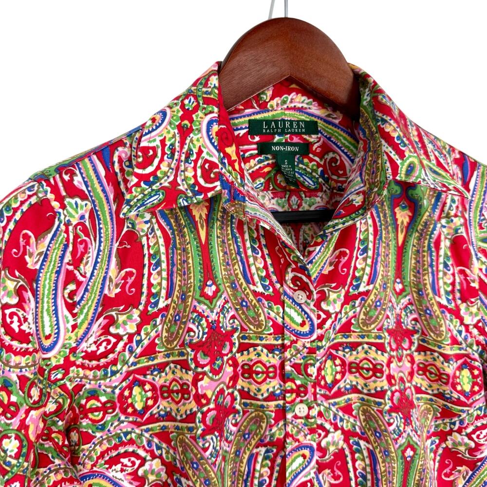 Ralph Lauren Womens Sz Small Non Iron Red Paisley Blouse Shirt Top Artsy - Picture 4 of 9